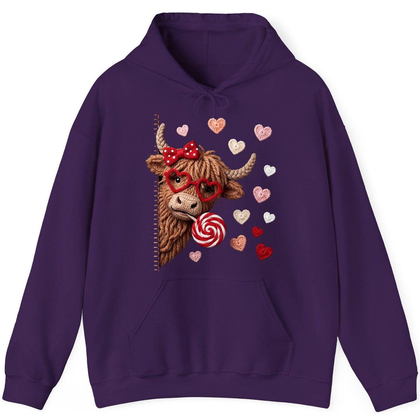 Crochet Valentine's Highland Cow highland cow Hoodie Purple product mockup