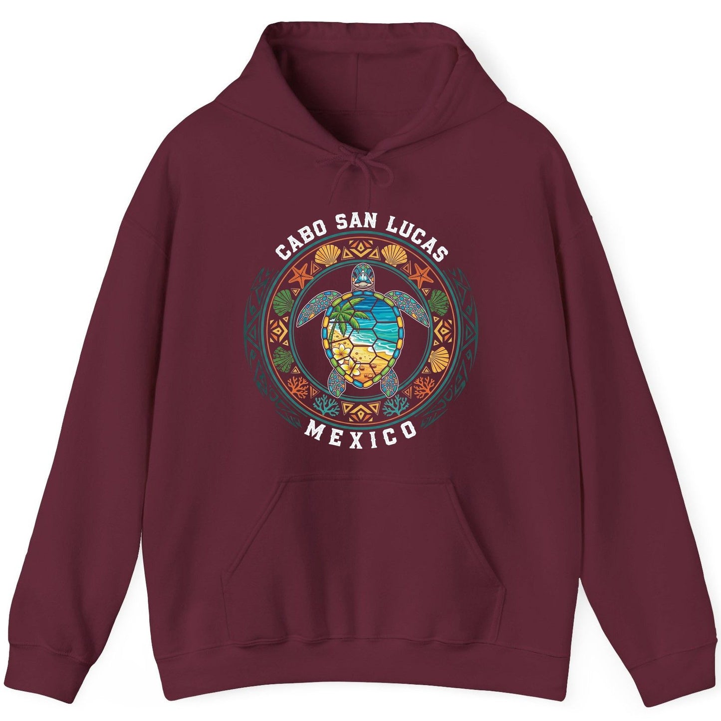 Cabo San Lucas Mexico sea turtle Hoodie Maroon product mockup