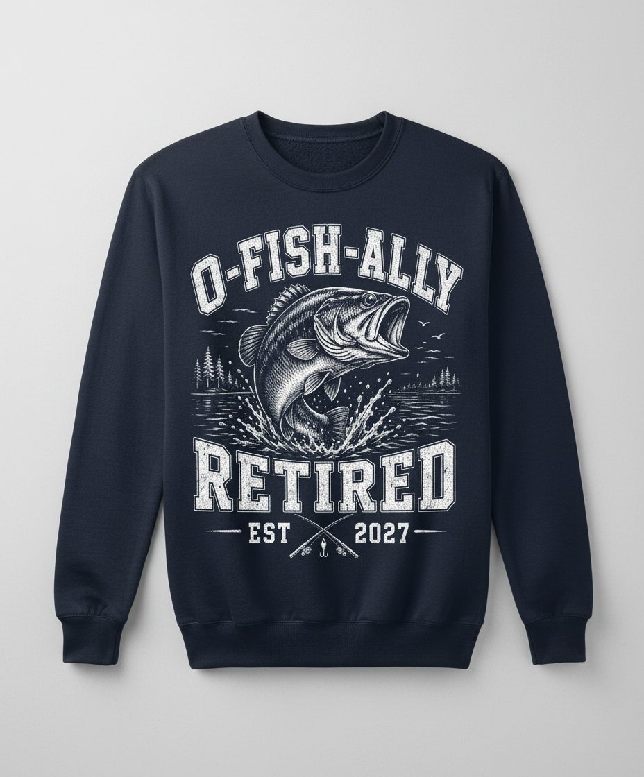 O-Fish-Ally Retired EST 2027 Funny Fishing Sweatshirt - product mockup - Navy