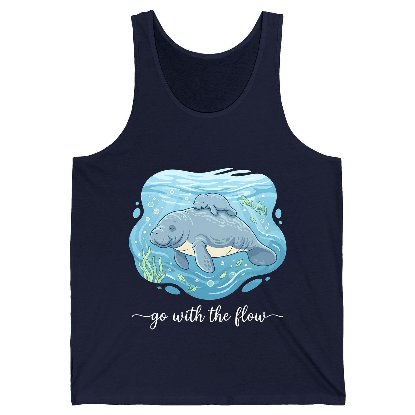 Go with the Flow Manatee Tank Top - product mockup - Navy