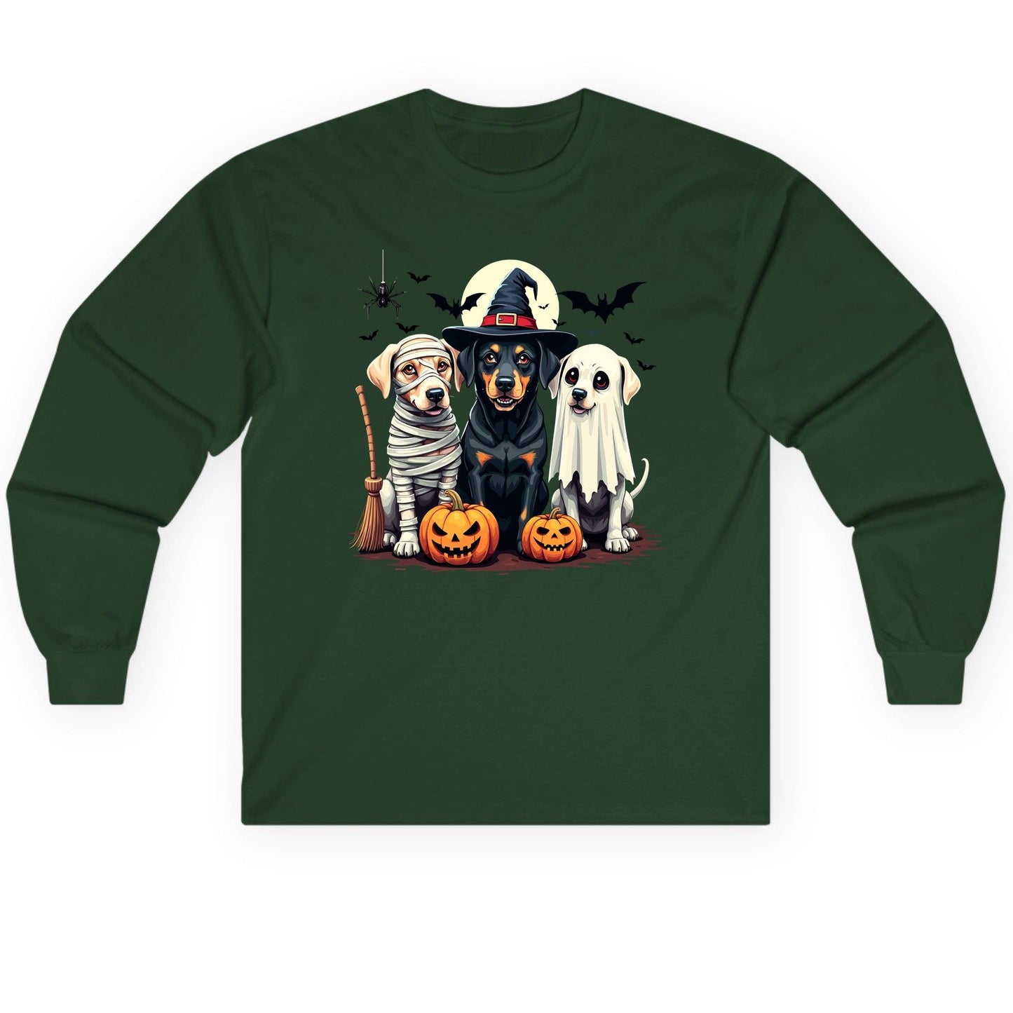 Halloween Dogs in Costumes dogs in Halloween costumes Long Sleeve Tee Forest Green product mockup