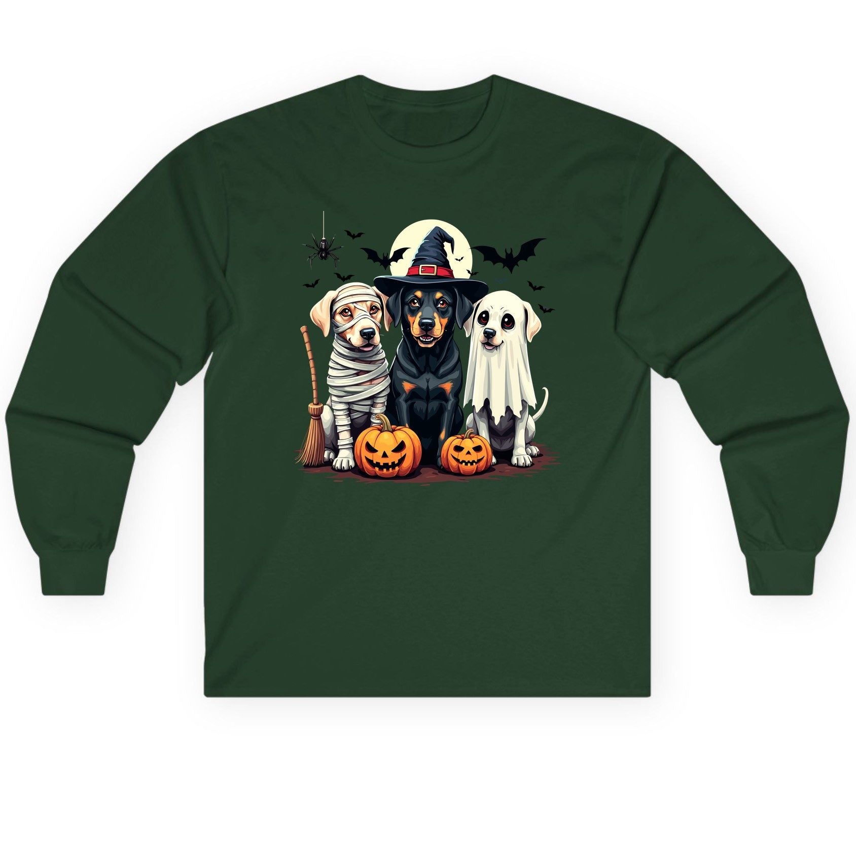 Halloween Dogs in Costumes dogs in Halloween costumes Long Sleeve Tee Forest Green product mockup