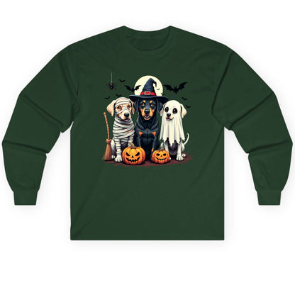 Halloween Dogs in Costumes dogs in Halloween costumes Long Sleeve Tee Forest Green product mockup