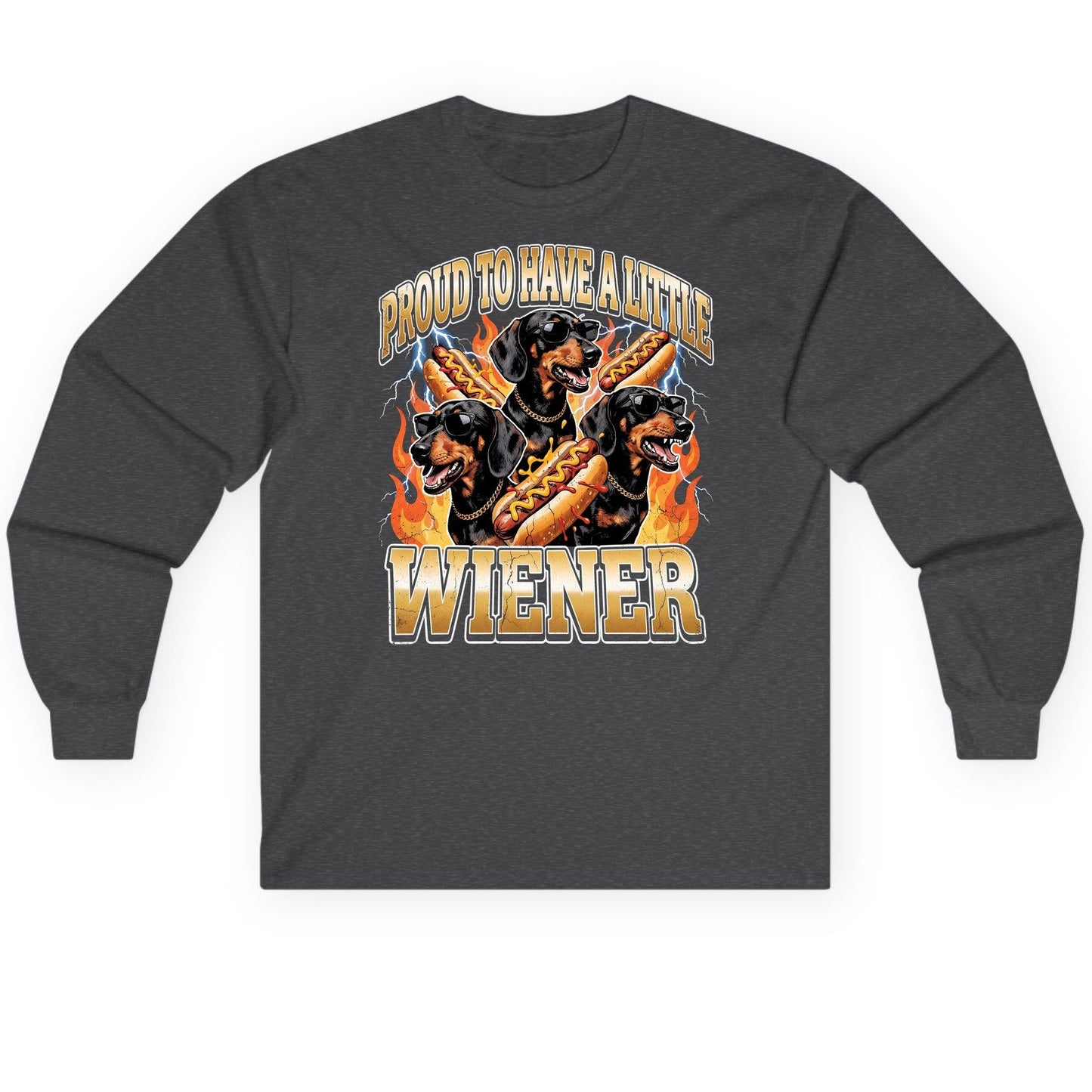 Proud to Have a Little Wiener dachshund Long Sleeve Tee Dark Heather product mockup