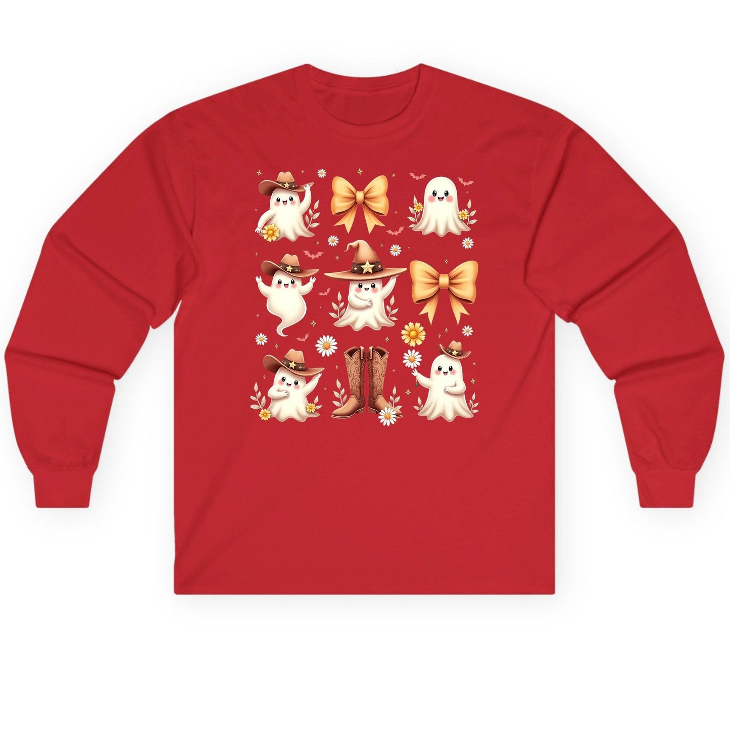 Boo Haw Cute Ghost cute ghost Long Sleeve Tee Red product mockup