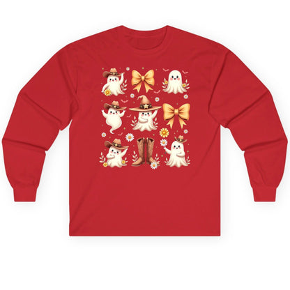 Boo Haw Cute Ghost cute ghost Long Sleeve Tee Red product mockup