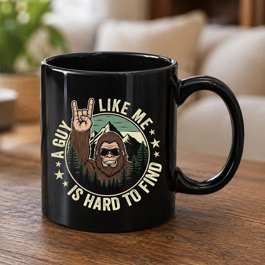 A Guy Like Me Is Hard to Find bigfoot Black Mug Black product mockup