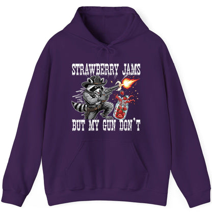 Strawberry Jams but My Gun Don't raccoon Hoodie Purple product mockup