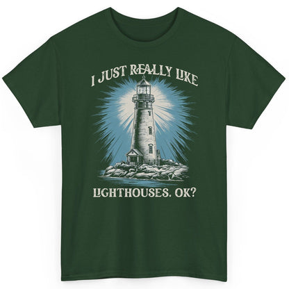 I Just Really Like Lighthouses, Ok? lighthouse T-Shirt Forest Green product mockup