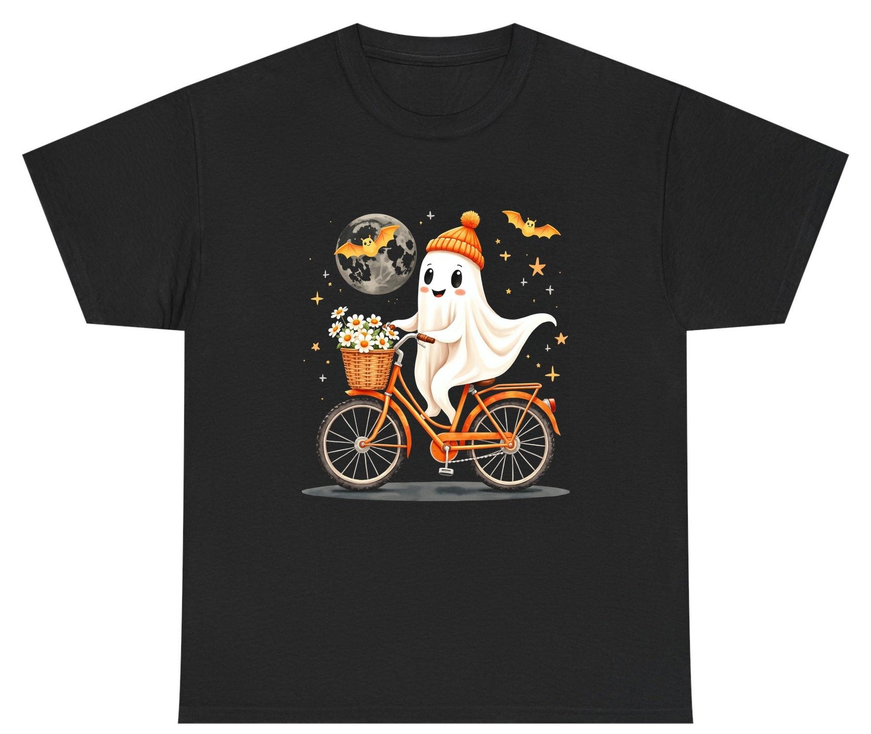 Cute Ghost on Bicycle cute ghost Youth T-Shirt Black product mockup