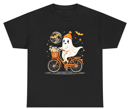 Cute Ghost on Bicycle cute ghost Youth T-Shirt Black product mockup
