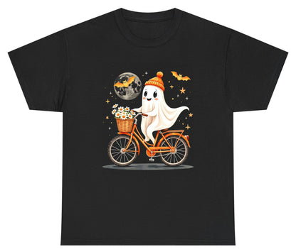 Cute Ghost on Bicycle cute ghost Youth T-Shirt Black product mockup