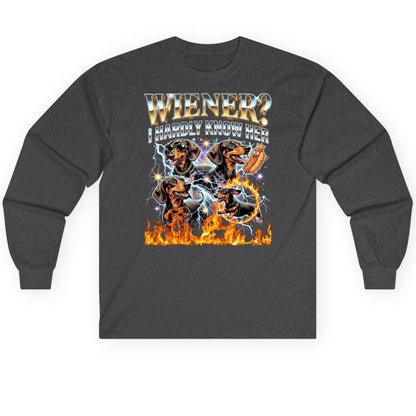 Wiener I Hardly Know Her dachshund Long Sleeve Tee Dark Heather product mockup