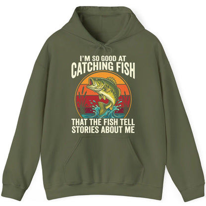 I'm So Good at Catching Fish That the Fish Tell Stories About Me fishing Hoodie Military Green product mockup