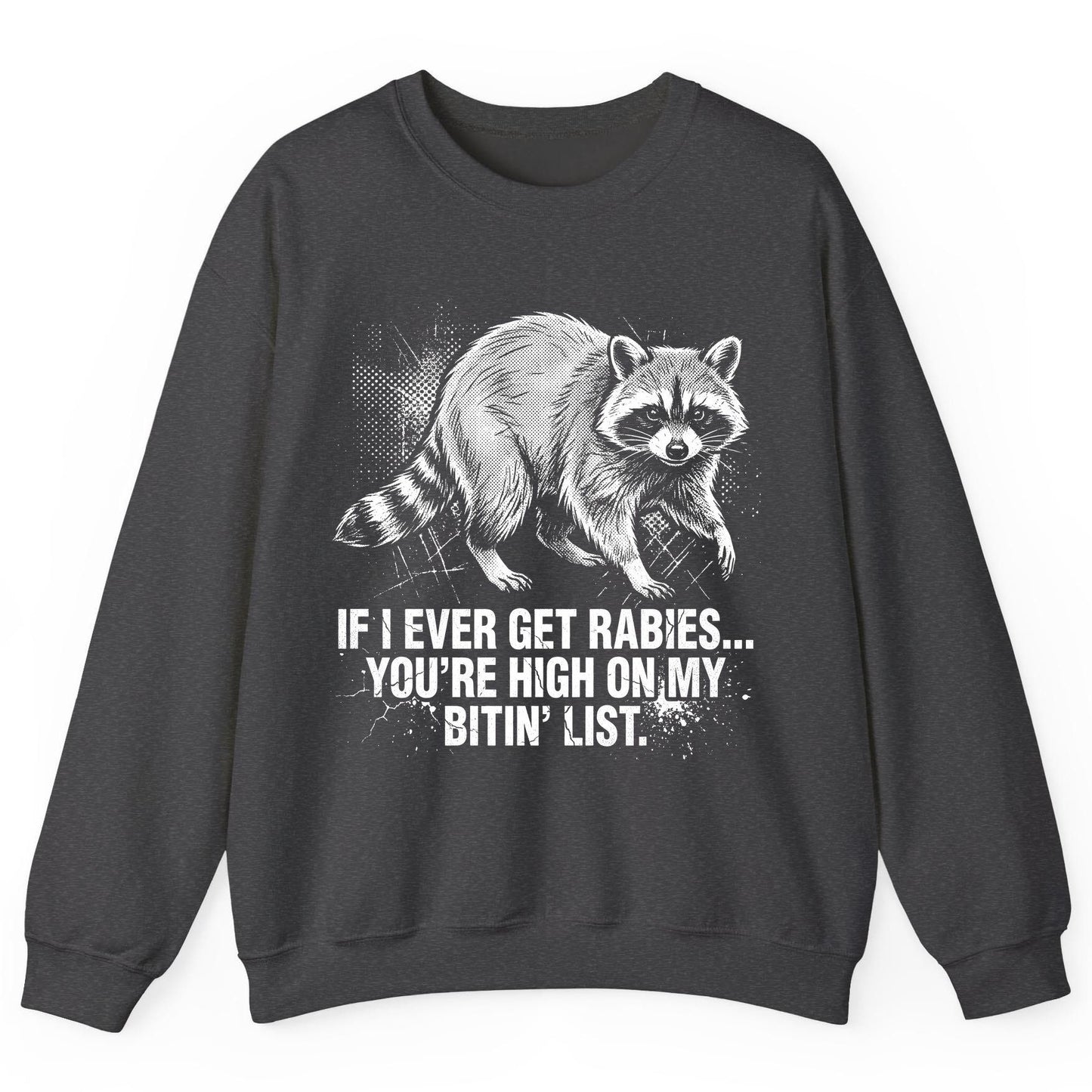 If I Ever Get Rabies You're High on My Bitin' List raccoon Sweatshirt Dark Heather product mockup