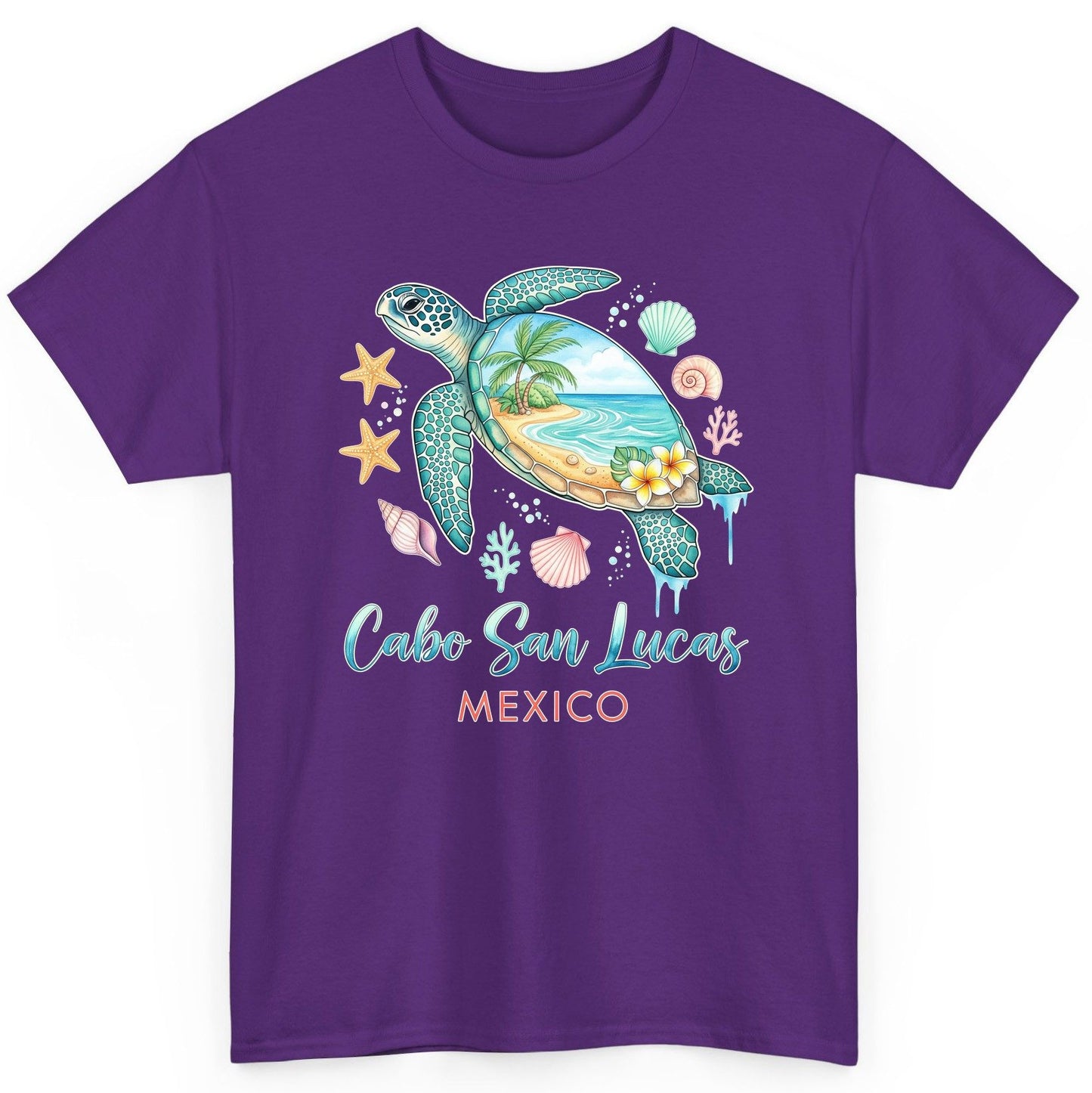 Cabo San Lucas Mexico sea turtle T-Shirt Purple product mockup