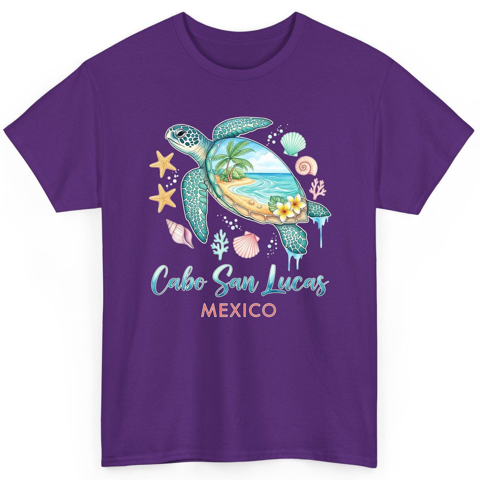 Cabo San Lucas Mexico sea turtle T-Shirt Purple product mockup
