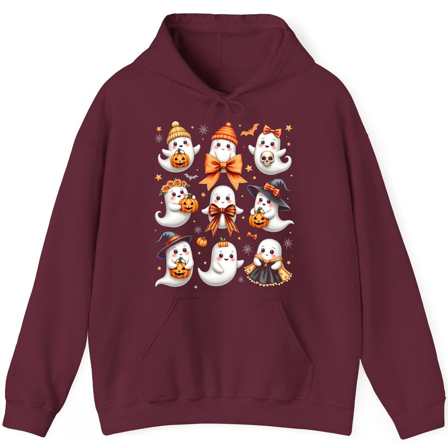 Cute Kawaii Ghosts Collection cute Halloween ghosts Hoodie Maroon product mockup