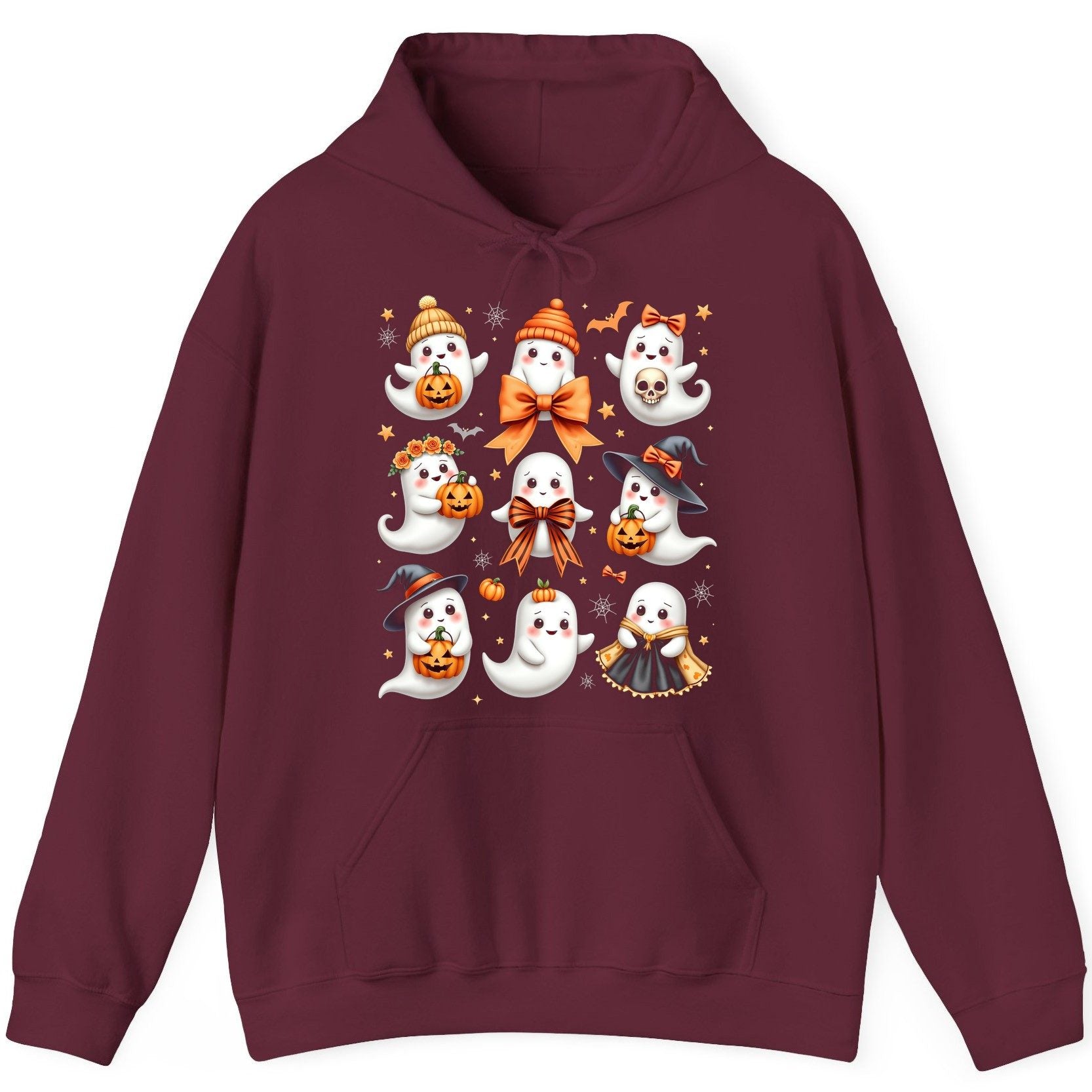 Cute Kawaii Ghosts Collection cute Halloween ghosts Hoodie Maroon product mockup