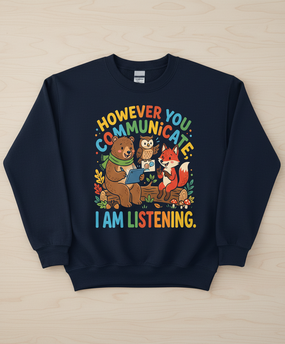 However You Communicate I Am Listening Neurodiversity Awareness Design Sweatshirt - Navy