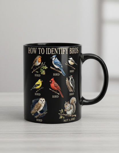 How to Identify Birds Funny Birdwatching Black Mug - product mockup - Black