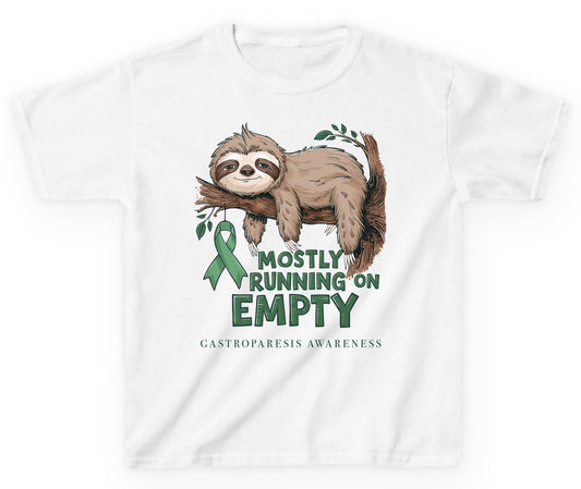 Mostly Running on Empty Gastroparesis Awareness gastroparesis awareness Youth T-Shirt White product mockup