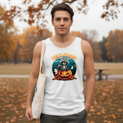 Trick or Trashy Halloween raccoon Tank Top White lifestyle mockup