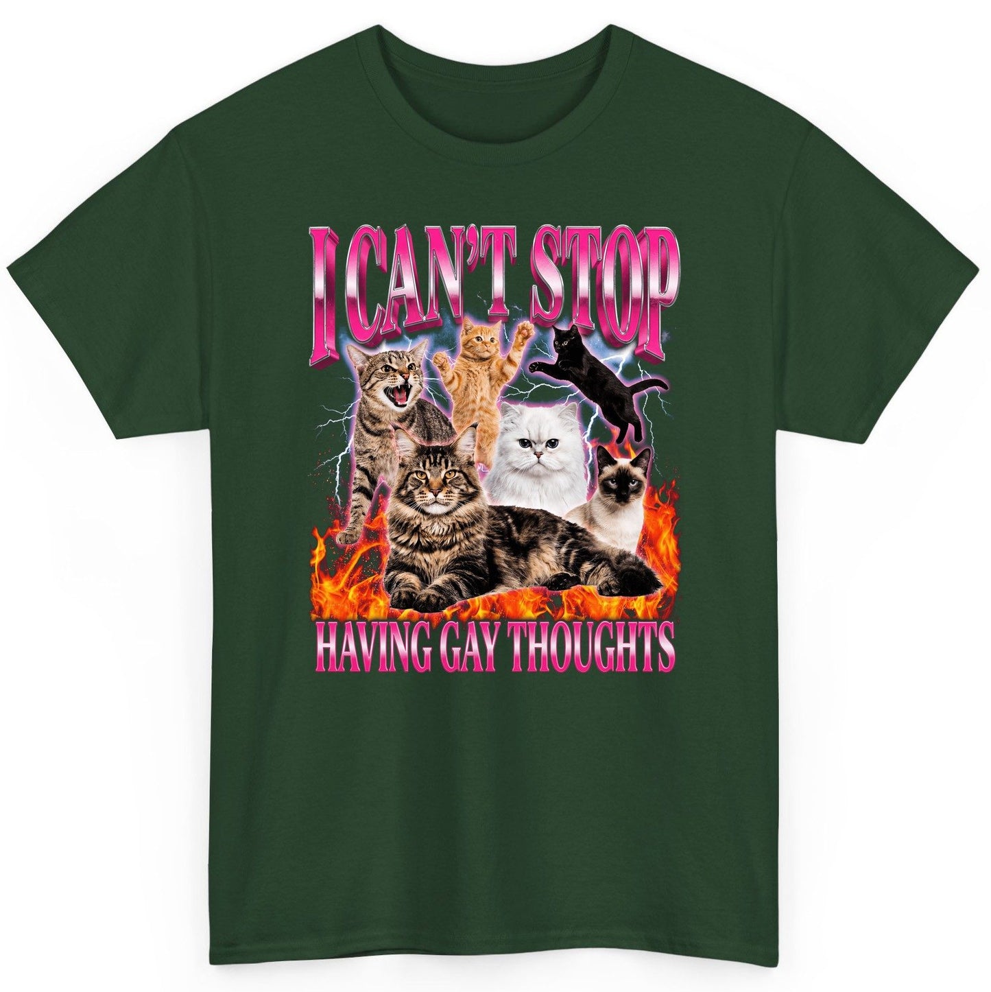 I Can't Stop Having Gay Thoughts cats T-Shirt Forest Green product mockup