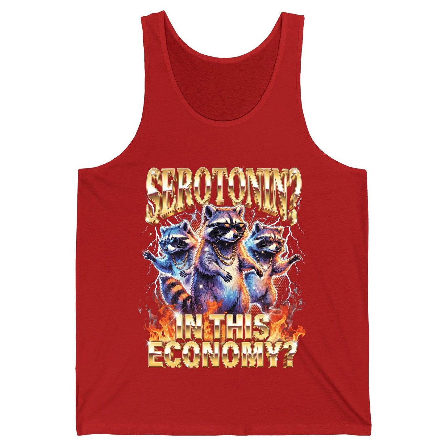 Serotonin in This Economy? raccoon Tank Top Red product mockup
