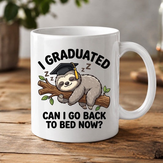 I Graduated Funny Sloth White Mug - product mockup - White