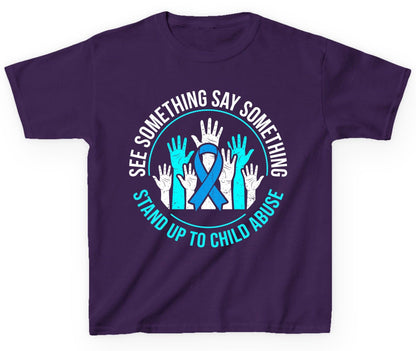 See Something Say Something Stand Up to Child Abuse Youth T-Shirt - product mockup - Purple