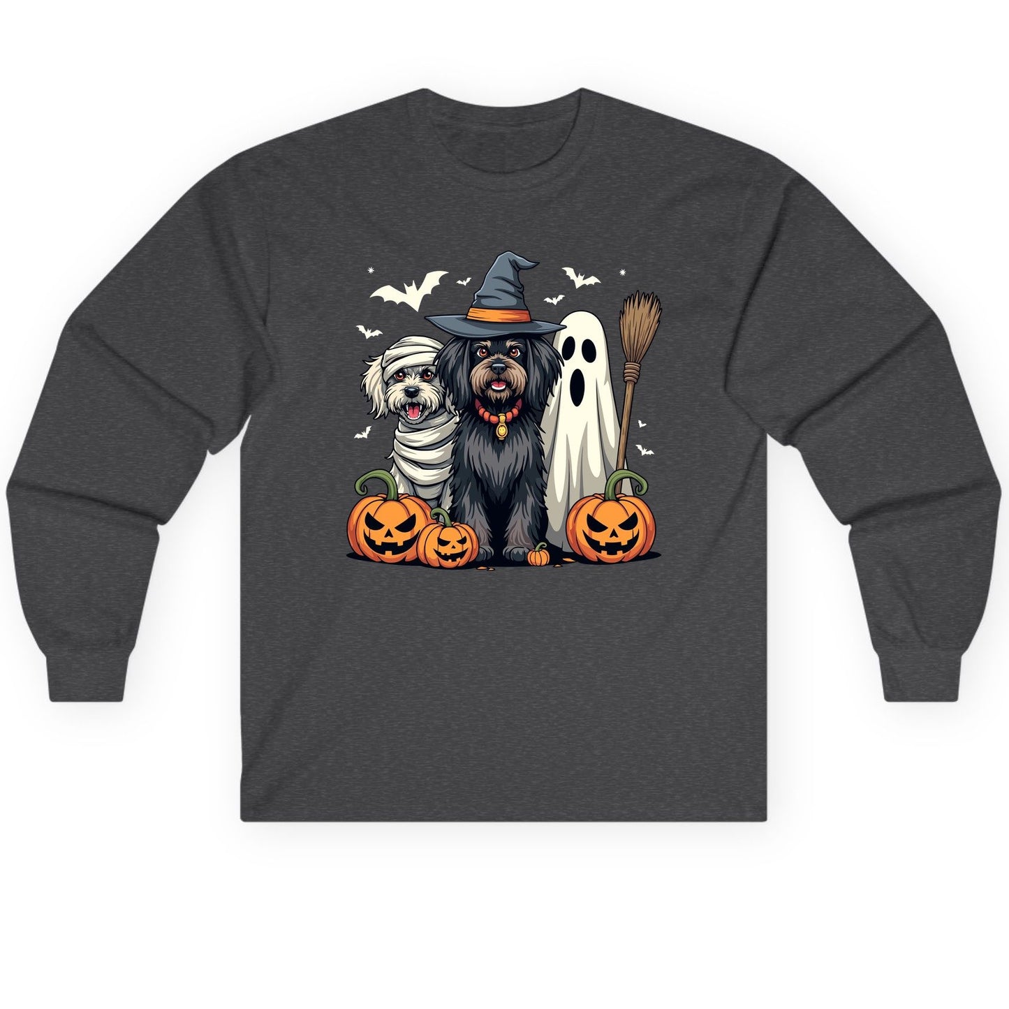 Halloween Dogs in Costumes Halloween dogs Long Sleeve Tee Dark Heather product mockup