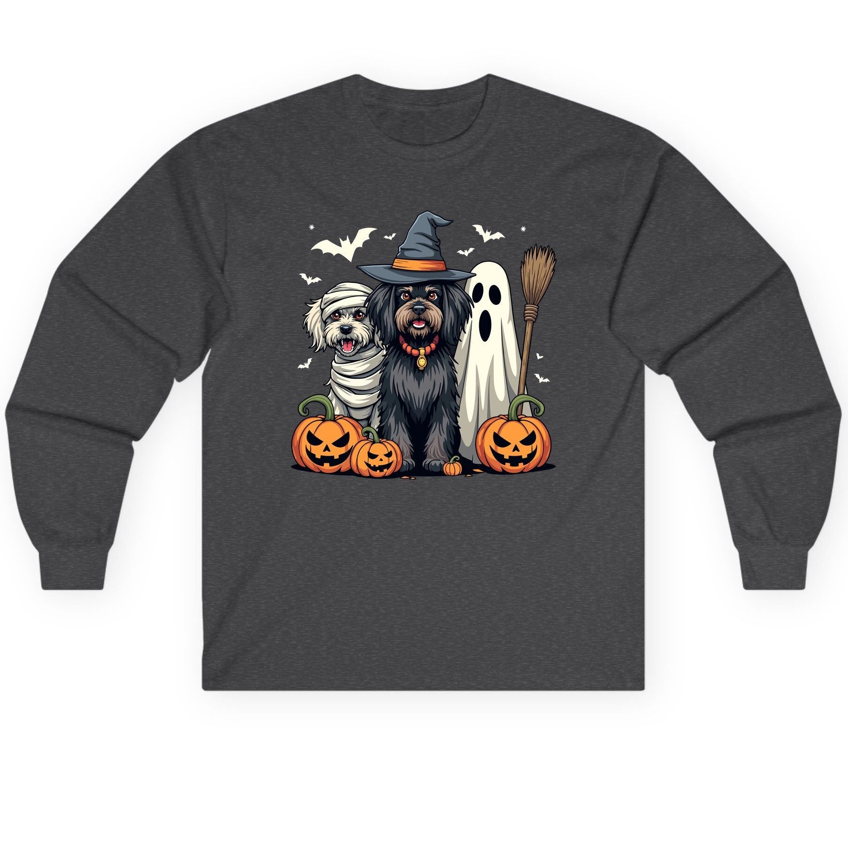 Halloween Dogs in Costumes Halloween dogs Long Sleeve Tee Dark Heather product mockup