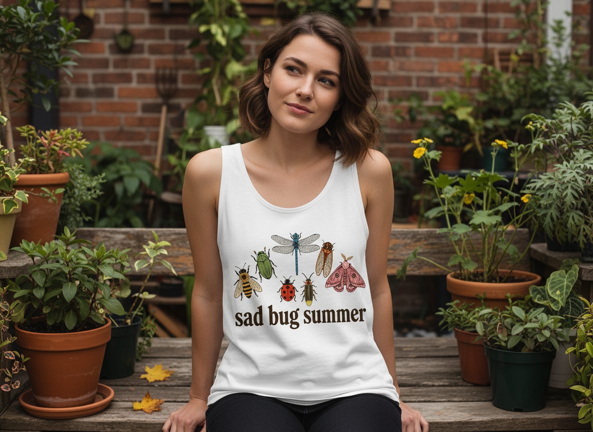 Sad Bug Summer Retro Enthusiasts Tank Top - lifestyle model mockup - White