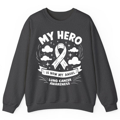 My Hero Is Now My Angel Lung Cancer Awareness lung cancer awareness Sweatshirt Dark Heather product mockup
