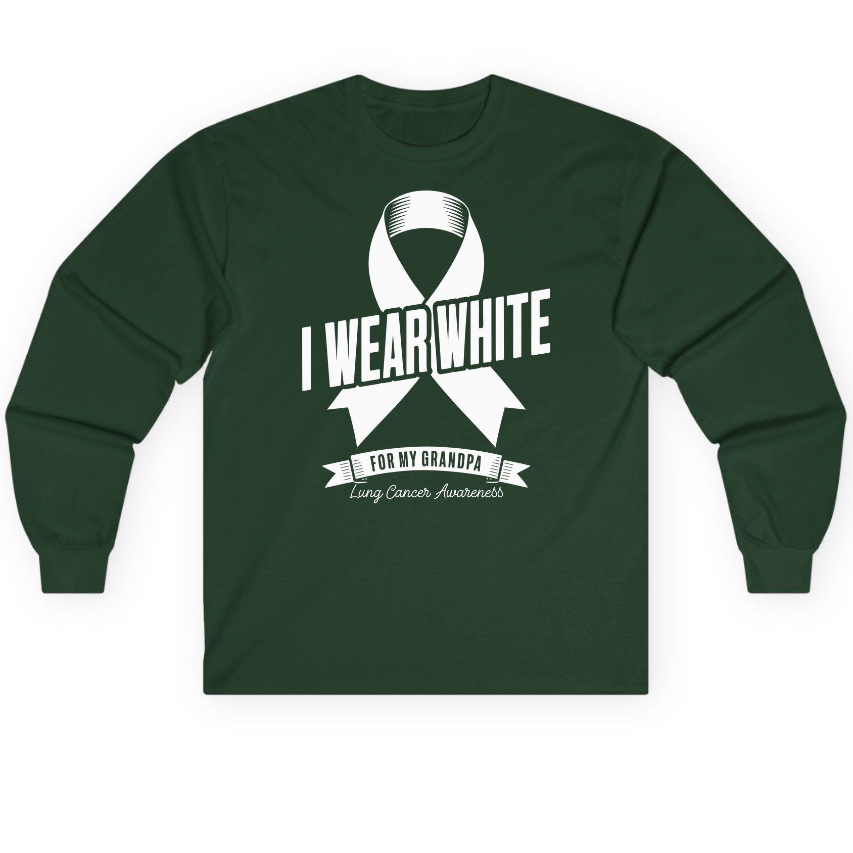I Wear White for My Grandpa lung cancer awareness Long Sleeve Tee Forest Green product mockup