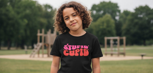 Stupid Cupid anti-Valentine's Day Youth T-Shirt Black lifestyle mockup