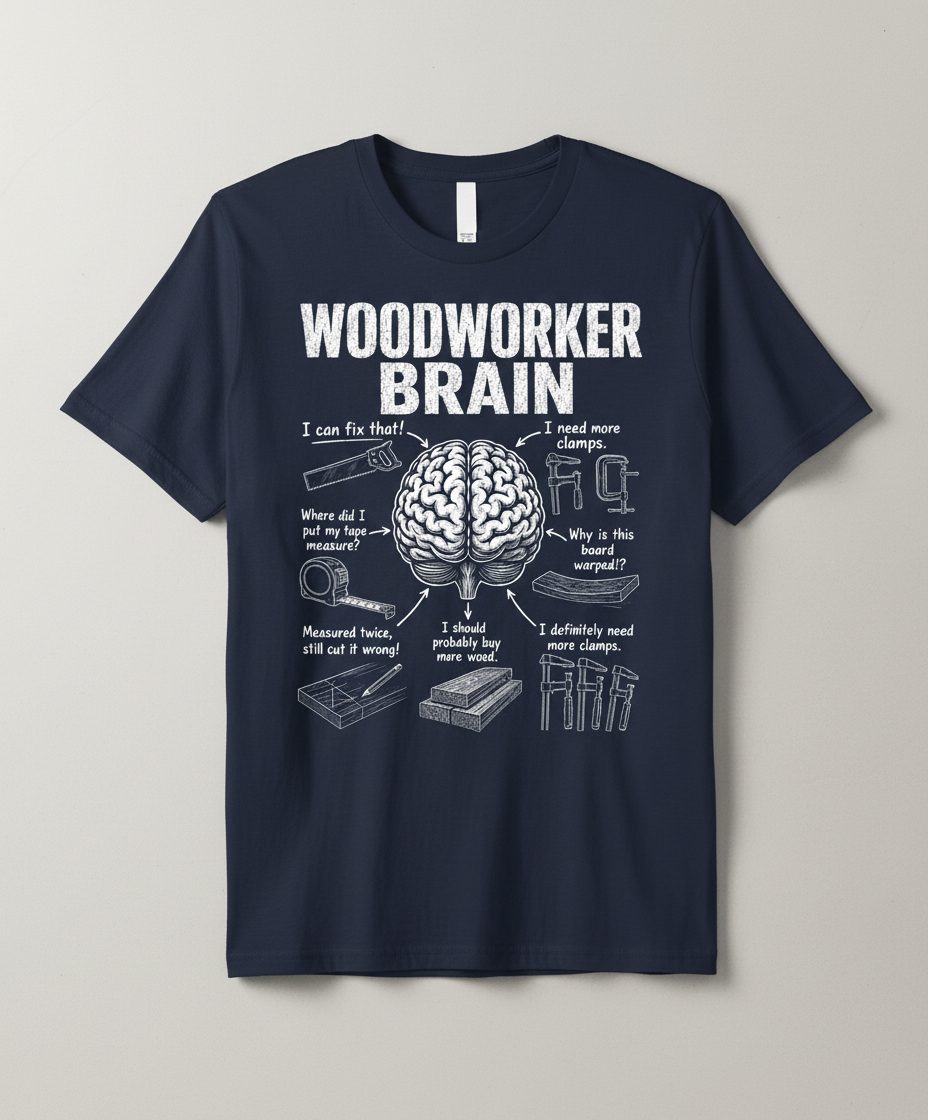 Woodworker Brain Funny Woodworking T-Shirt - product mockup - Navy
