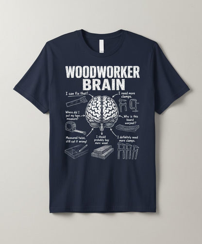 Woodworker Brain Funny Woodworking T-Shirt - product mockup - Navy