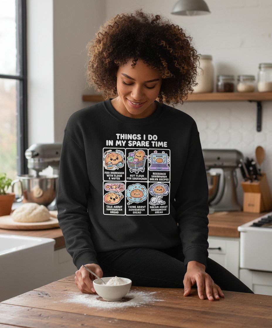 Things I Do in My Spare Time sourdough bread baking Sweatshirt Black lifestyle mockup