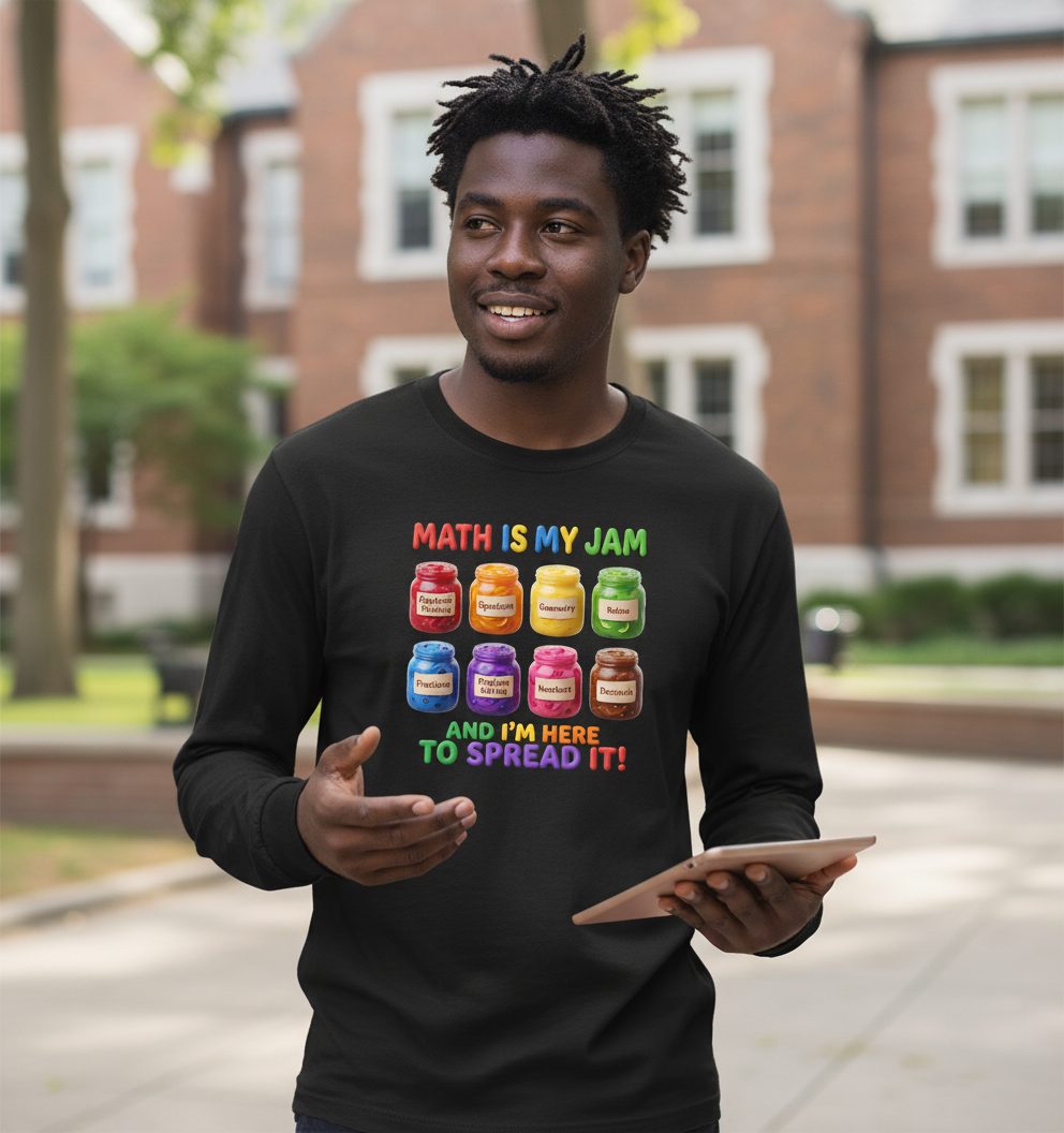 Math Is My Jam and I'm Here to Spread It! mathematics Long Sleeve Tee Black lifestyle mockup