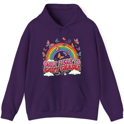 ONLY HERE TO SNIFF CHAIRS Funny Sarcastic Humor Hoodie - product mockup - Purple