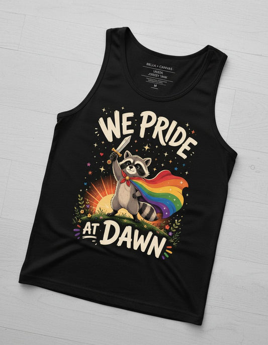 We Pride at Dawn Lgbtq Raccoon Tank Top - product mockup - Black