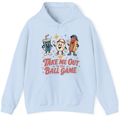 Take Me Out to the Ball Game Retro Baseball Hoodie - product mockup - Light Blue