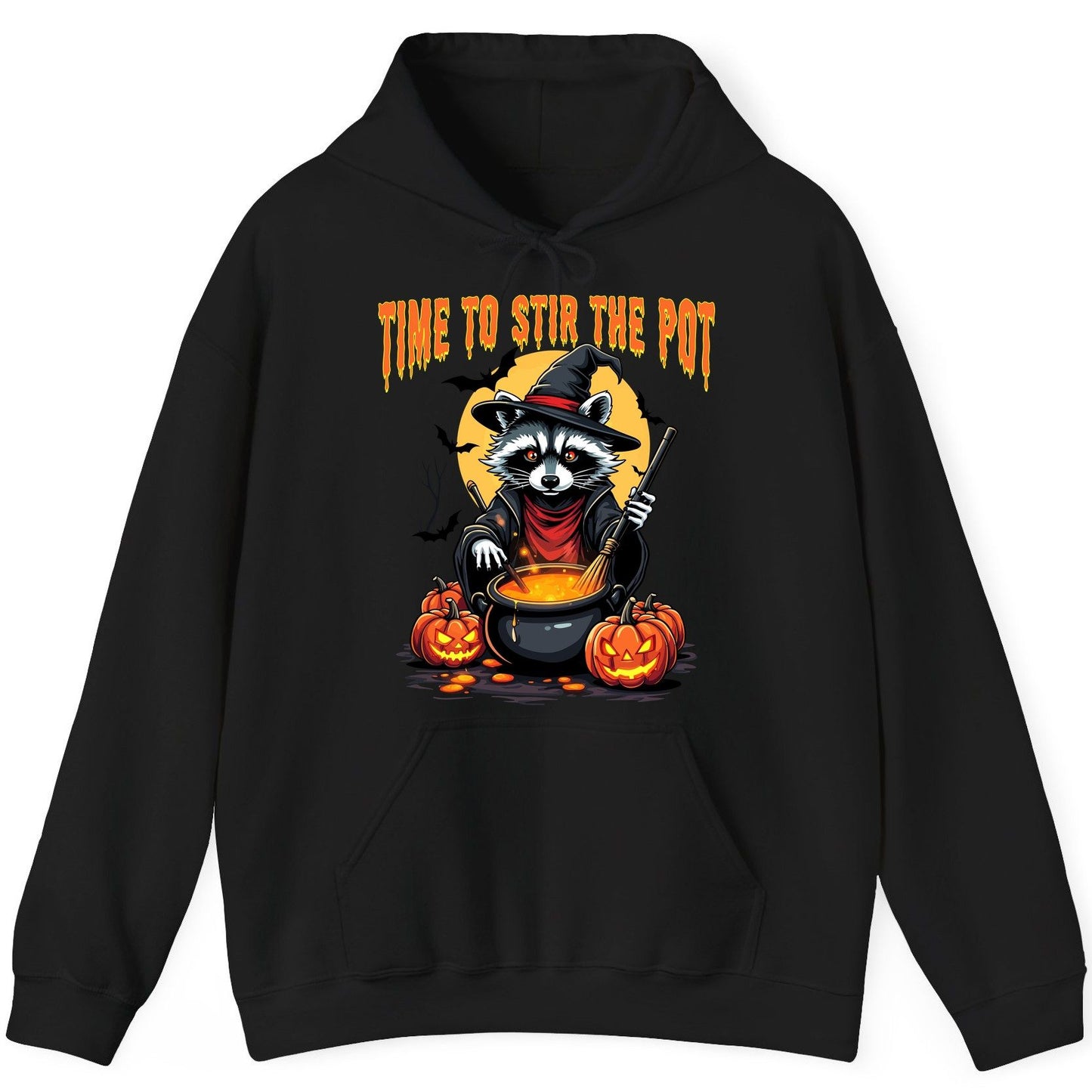 Time to Stir the Pot Halloween raccoon Hoodie Black product mockup