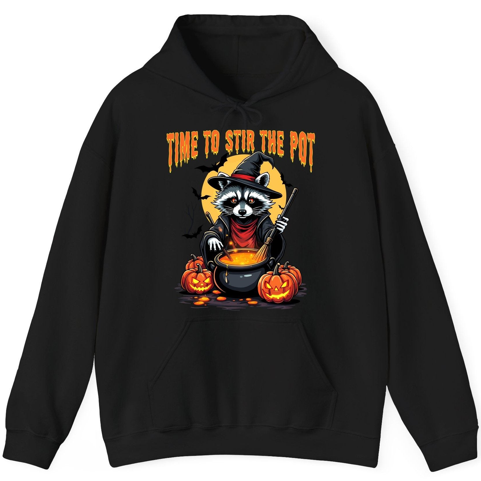 Time to Stir the Pot Halloween raccoon Hoodie Black product mockup