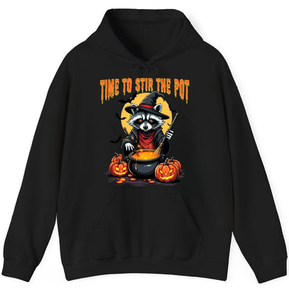 Time to Stir the Pot Halloween raccoon Hoodie Black product mockup