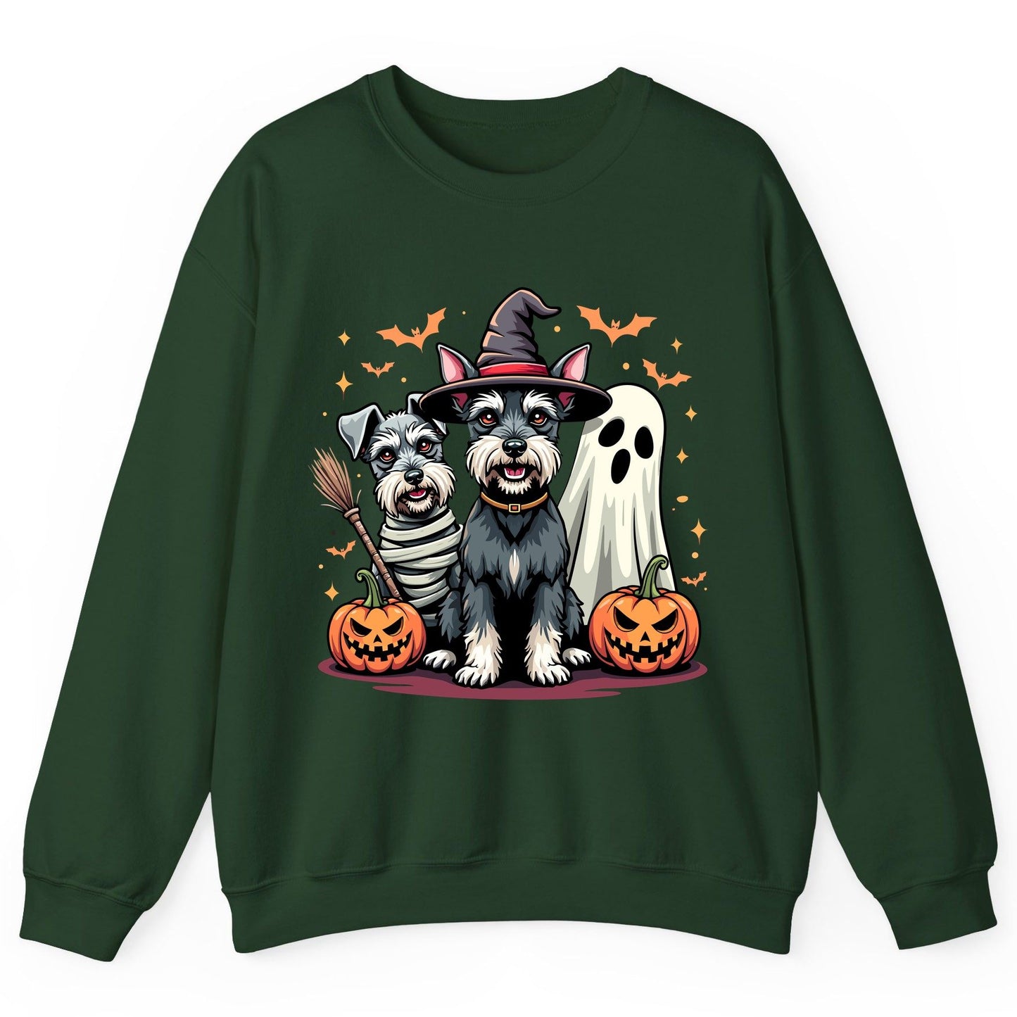 Halloween Schnauzer Dogs schnauzer dogs Sweatshirt Forest Green product mockup