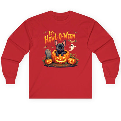 It's Howl-O-Ween french bulldog Long Sleeve Tee Red product mockup