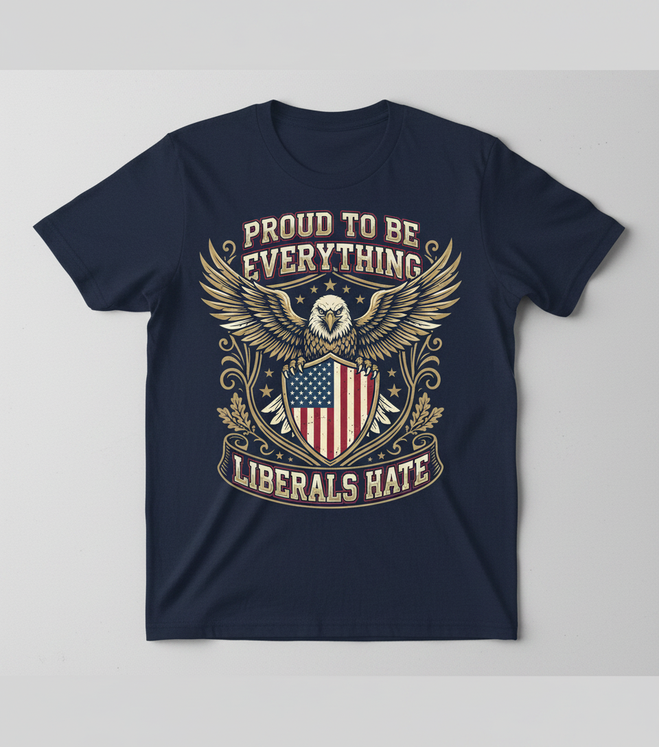 Proud To Be Everything Liberals Hate Patriotic Eagle T-Shirt - Navy
